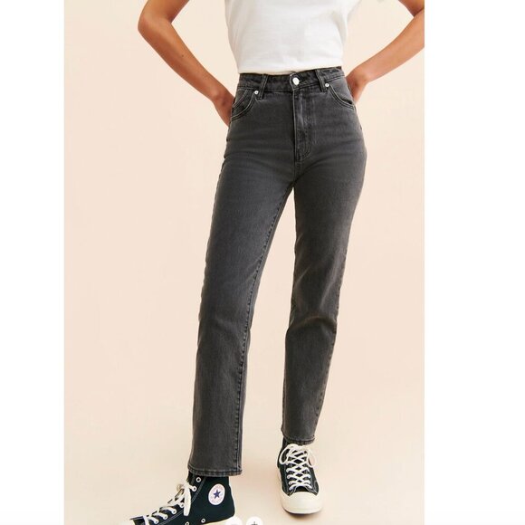 ROLLA'S Denim - Rolla's Original High-Rise Straight Leg Jeans in Washed Black Denim, Size 26